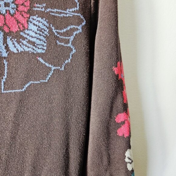 IVKO Floral Cardigan Sweater 40 Womens 10 Asymmetrical Buttons V Neck Cotton - Picture 4 of 4